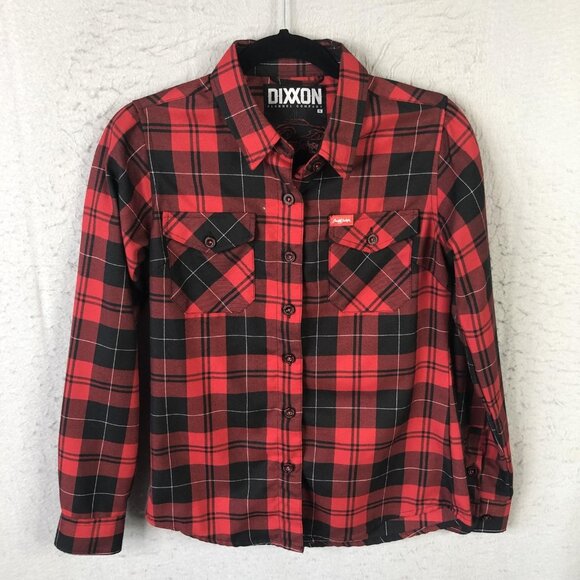 Dixxon Shirt Womens Small Red Black Plaid Flannel Long Sleeve Barrett-Jackson - Picture 1 of 16